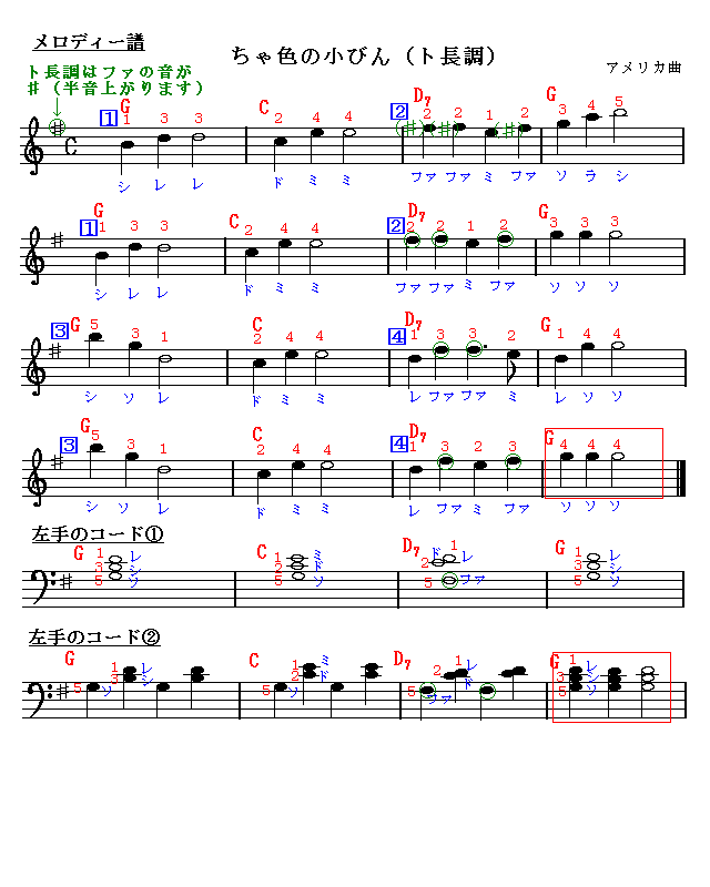 茶色の小びん　楽譜